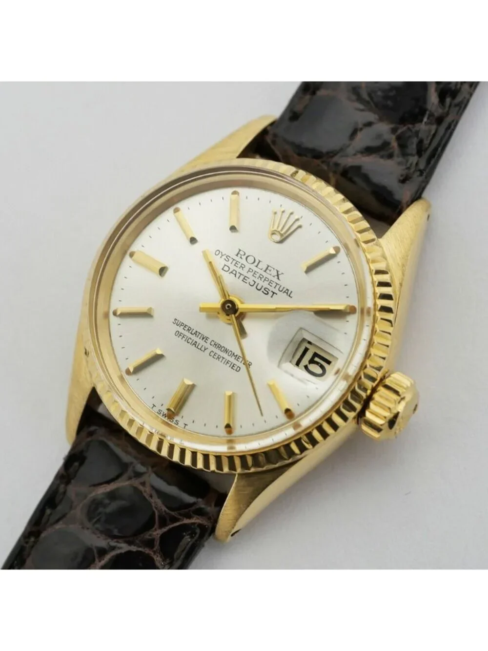 Rolex Datejust Silver Dial 18k Yellow Gold No 74 Vintage Watch Automatic Winding